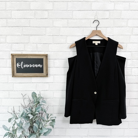 MICHAEL Michael Kors Jackets & Blazers - MICHAEL Michael Kors Black Cold Shoulder Single Button Jacket Blazer